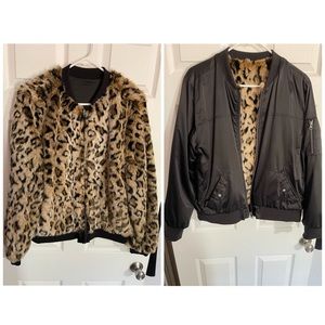American Eagle reversible leopard bomber jacket